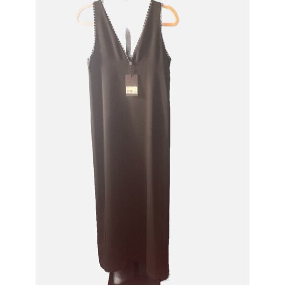 NWT The Kooples XS Black Lace Trim Midi Dress Slip-On $265 - Picture 4 of 6